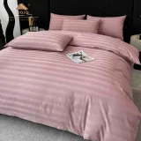 Lenjerie de Pat 100% Bumbac Damasc Deluxe, 6 Piese, Cearșaf cu Elastic 180x200 cm, Husă Pilotă 200x230 cm