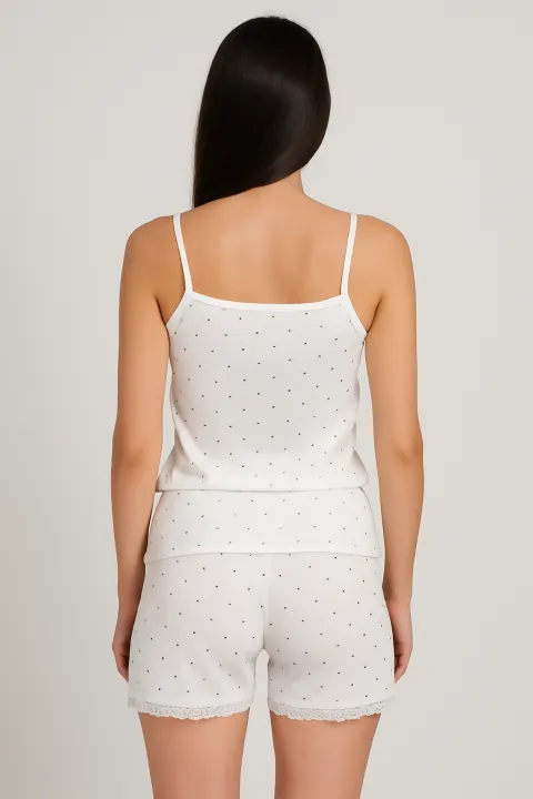 Pijama damă maiou și short – imprimeu puncte negre