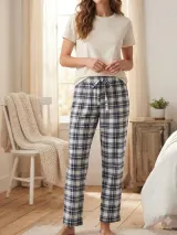 Pantaloni de pijama de dama alb cu blumarin