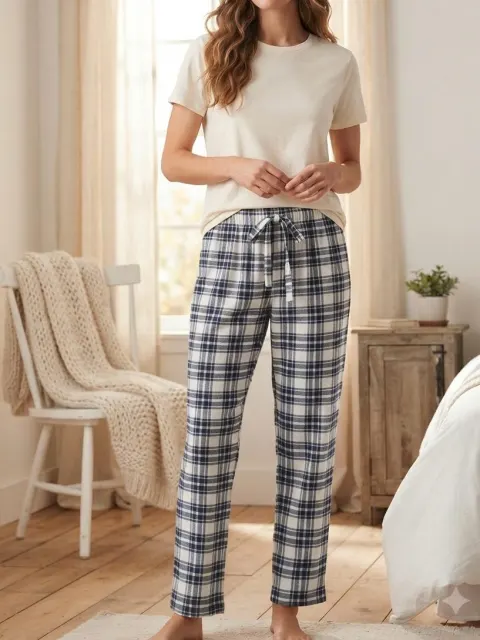 Pantaloni de pijama de dama alb cu blumarin