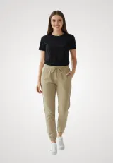 Pantaloni de trening damă crem cu capse decorative