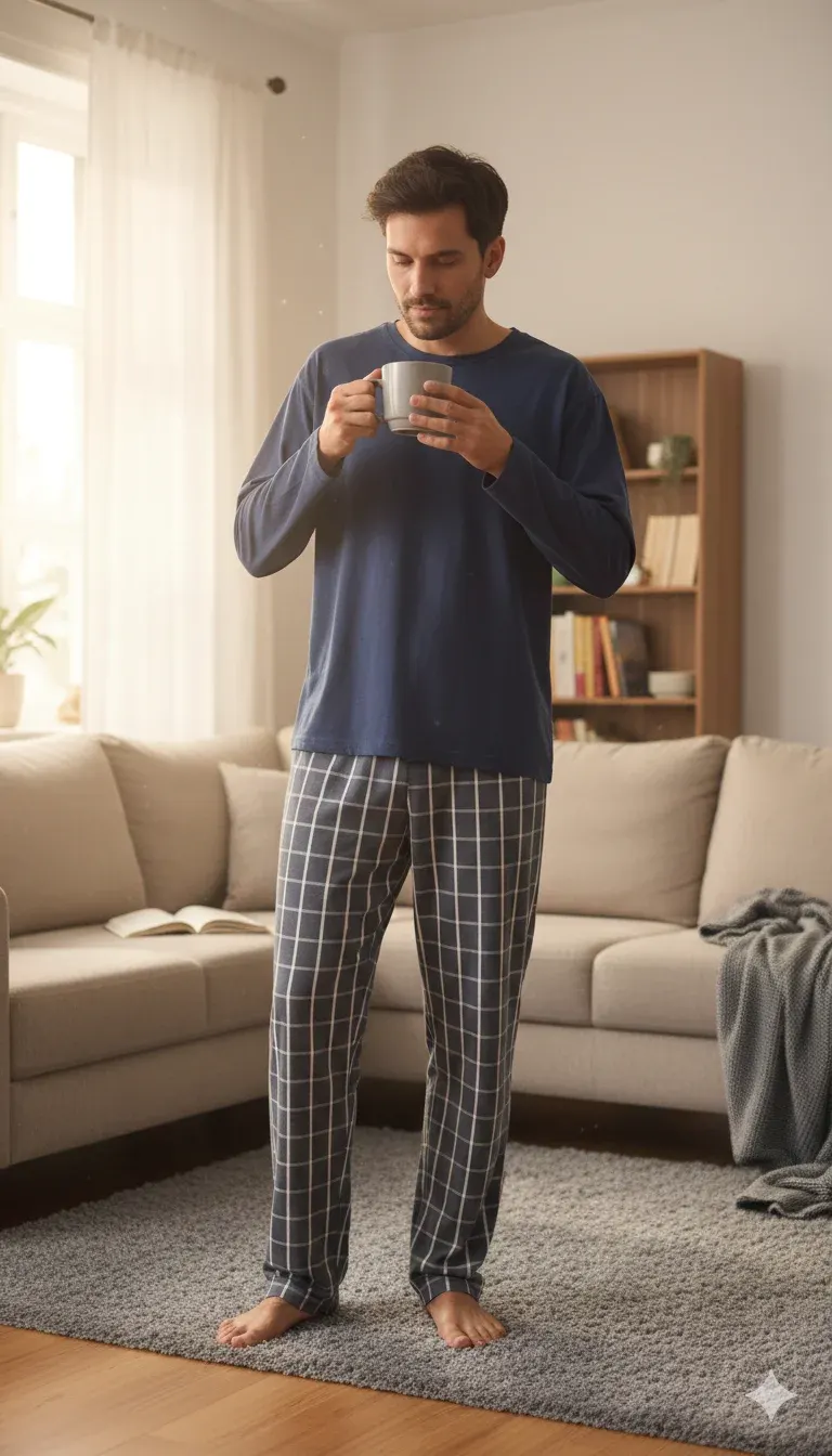Pantaloni pijama bărbați gri cu carouri albe