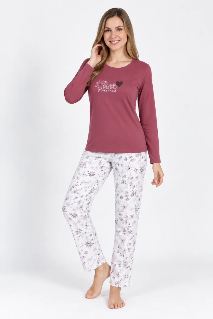 Pijama damă grena „PARIS” cu pantaloni lungi floral