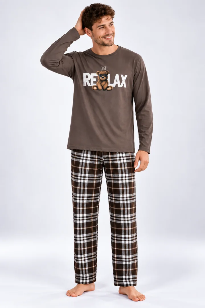 Pijama barbat maro cu carouri maro