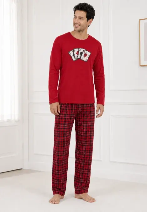 Pijama barbat rosu cu carouri rosi