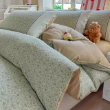 Lenjerie de Pat din 100% Bumbac cu Dantelă, 4 Piese, Cearșaf cu Elastic 180x200 cm