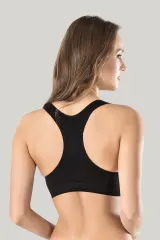 Bustieră sport damă Miss Fit elastică, cu bretele late, fără cusături și spate racerback, negru