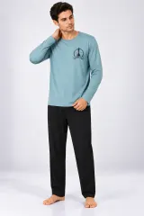 Pijama barbat albastru deschis cu gri inchis