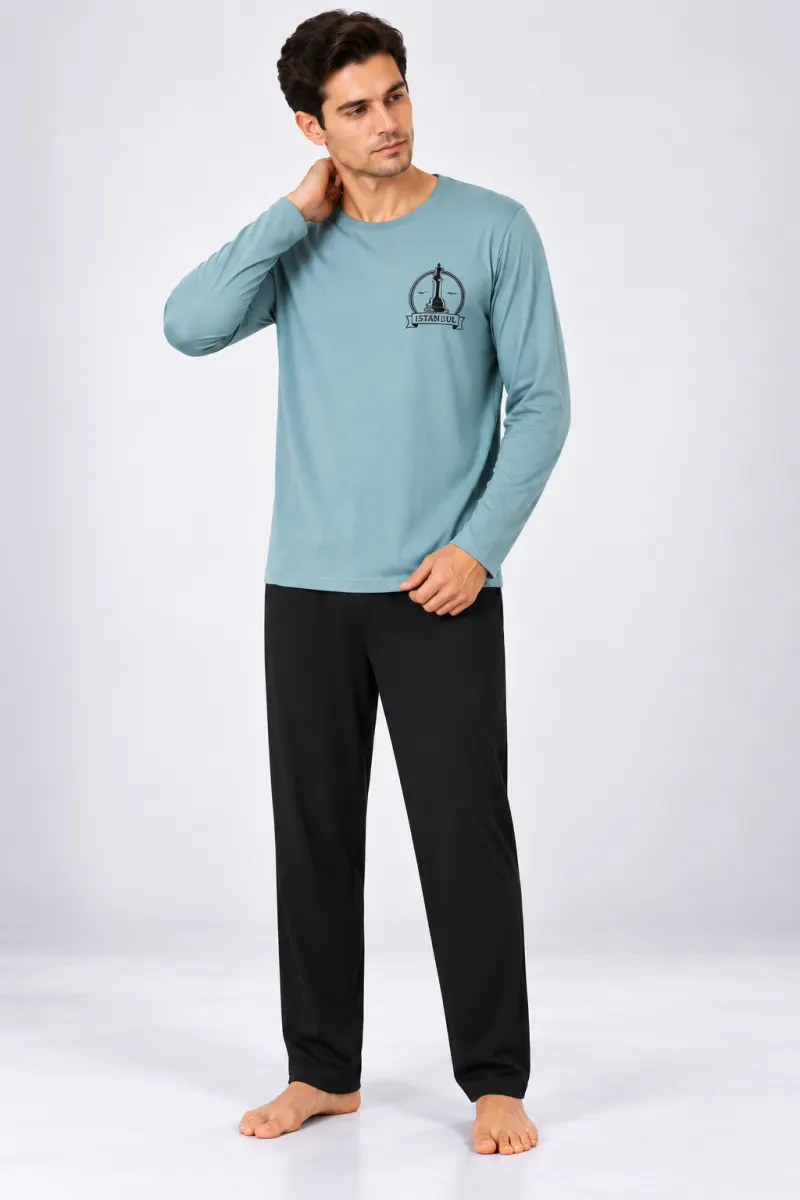 Pijama barbat albastru deschis cu gri inchis
