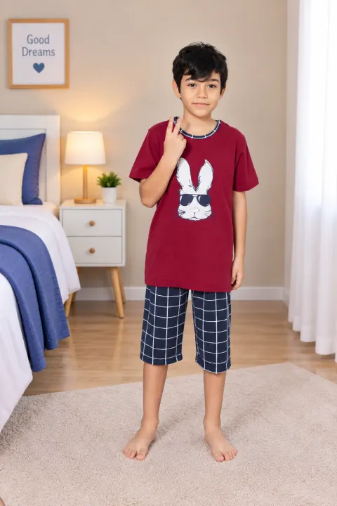 Pijama băieți cu iepure, roșu