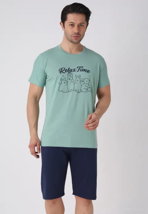 Pijama bărbați Paște, Verde–  pantaloni 3/4