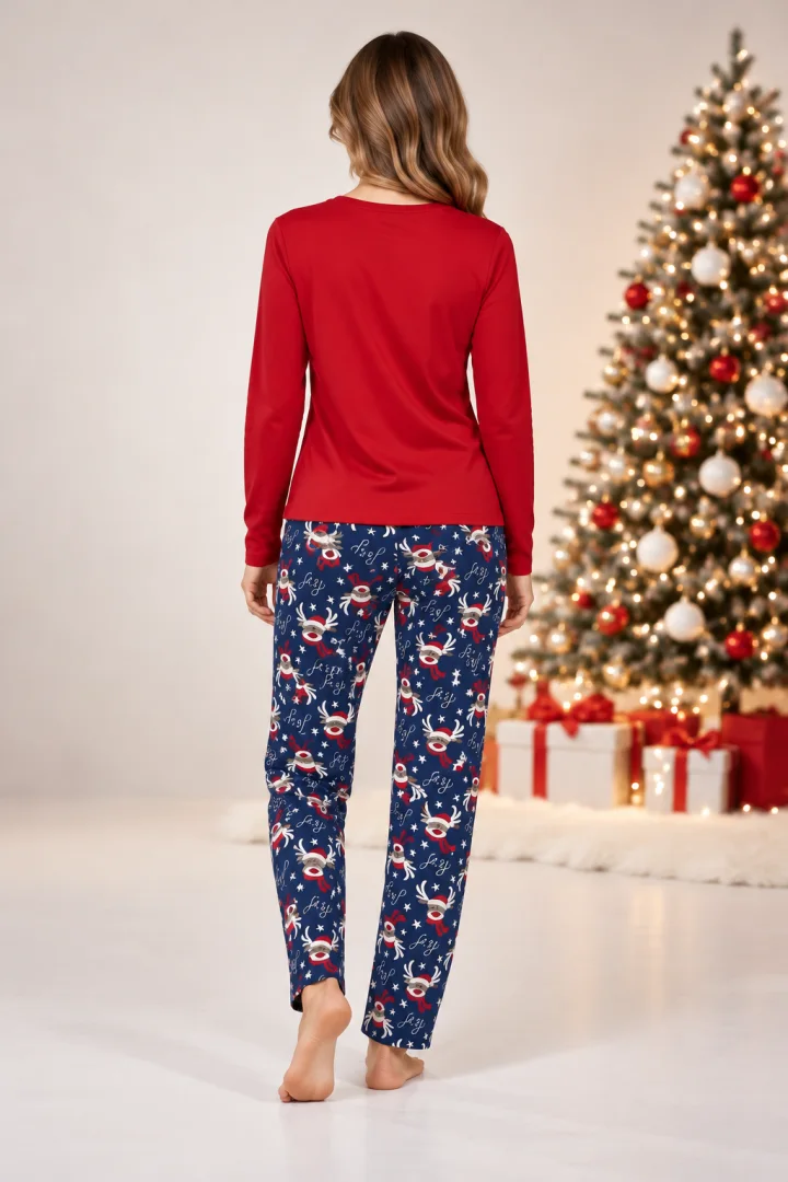 Pijama damă de Crăciun cu mânecă lungă și pantaloni lungi