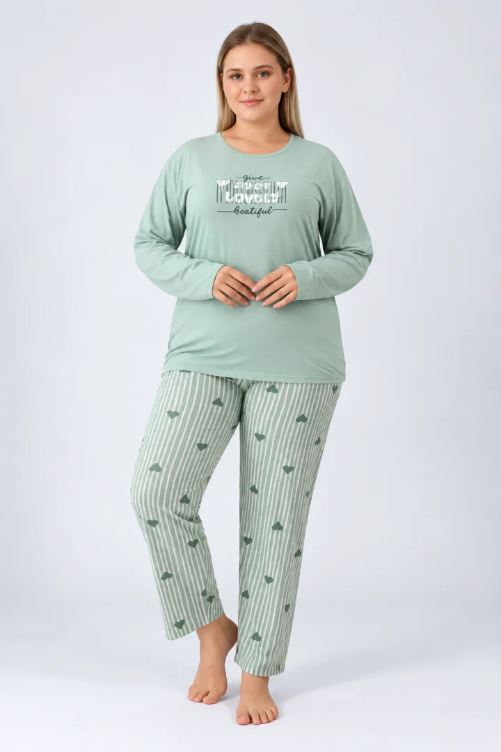 Pijama damă Big Size verde „Just Lovely” din bumbac