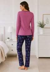 Pijama de dama mov cu maneca lunga si pantaloni lungi blumarin cu frunze