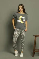 Pijamale dama, culoare gri închis, "Go After Dreams Not People"