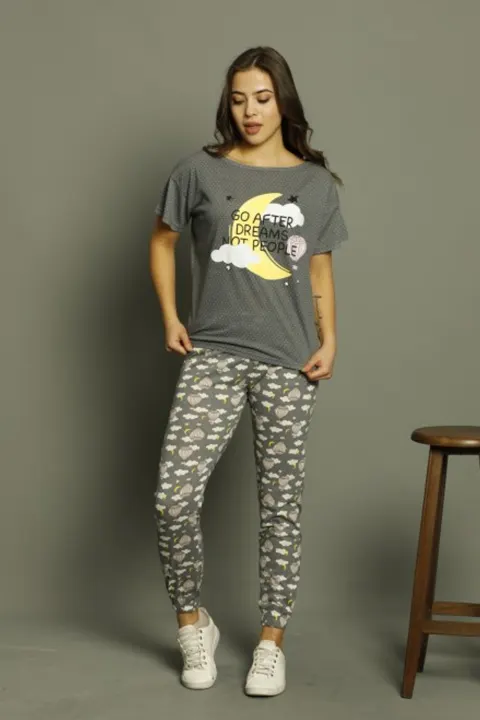 Pijamale dama, culoare gri închis, "Go After Dreams Not People"