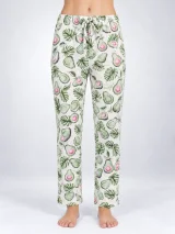 Pantaloni de pijama de dama alb cu frunze verzi