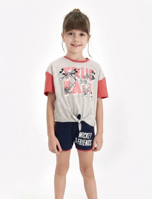 Pijama fetițe „True Pals” din bumbac – tricou și pantaloni scurți, gri