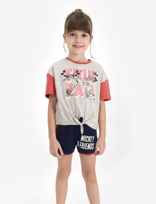 Pijama fetițe „True Pals” din bumbac – tricou și pantaloni scurți, gri