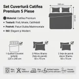 Set Cuvertură de Pat Dublu din Catifea Premium, 5 Piese, 220x240 cm, cu Fețe de Pernă Decorative