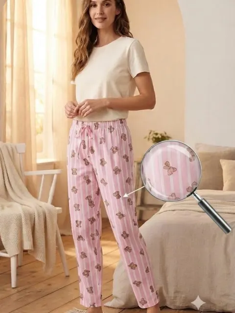 Pantaloni de pijama de dama dungi roz