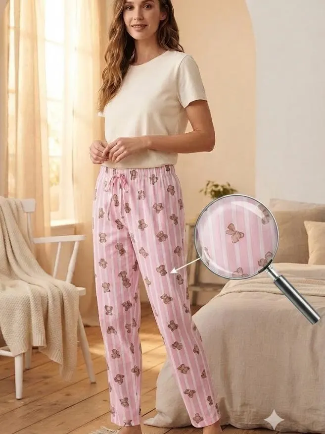 Pantaloni de pijama de dama dungi roz