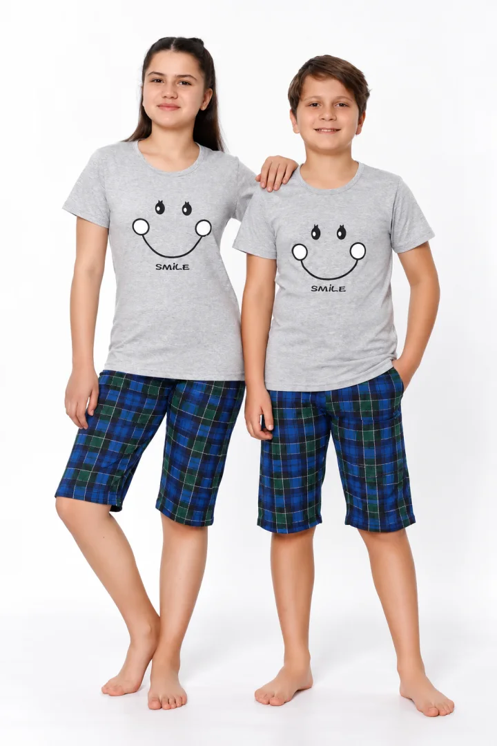 Pijama Copii Unisex pentru Fete și Băieți, cu Mânecă Scurtă și Pantaloni 3/4
