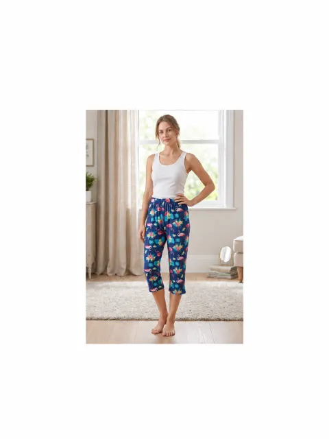 Pantaloni de pijama dama 3/4 albastru cu pasari