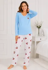 Pijama de dama blue cu maneca lunga si pantaloni lungi
