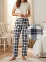 Pantaloni de pijama de dama alb cu blumarin