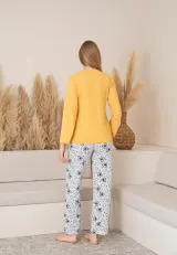 Pijama damă toamnă-iarnă galbenă cu imprimeu “Love is in the air”