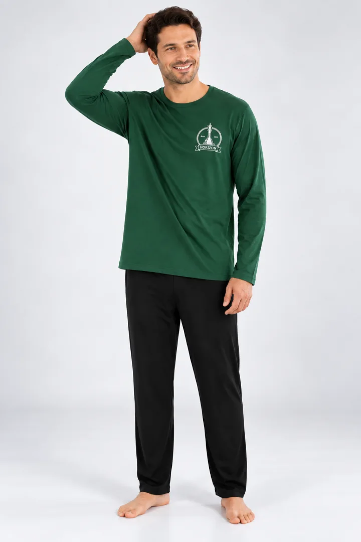 Pijama barbat verde cu gri inchis