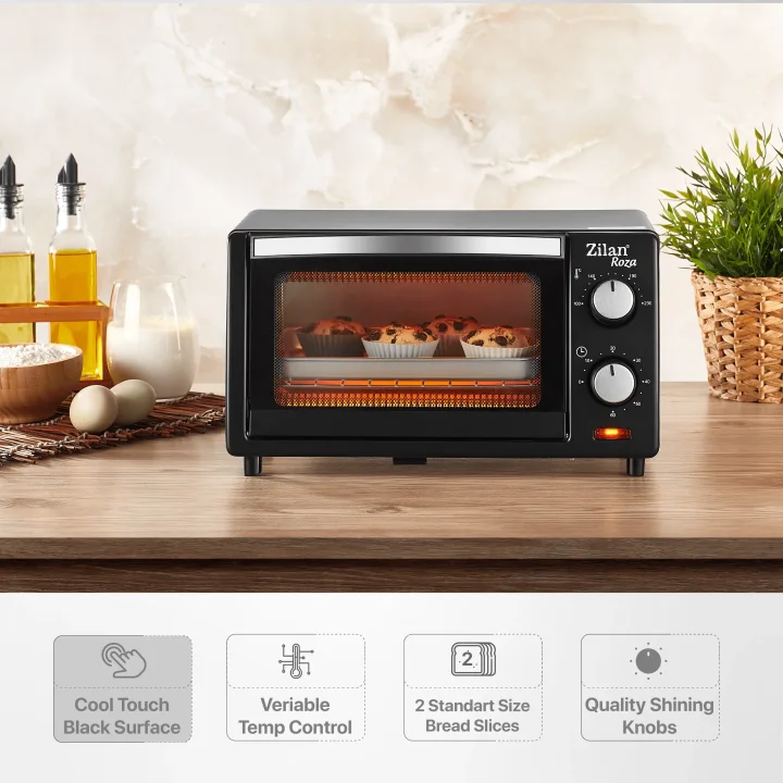 Mini Cuptor Electric 9L, 800W, Timer 60 Minute, 3 Funcții de Încălzire, Temperatură Reglabilă până la 230°C, Geam Dublu