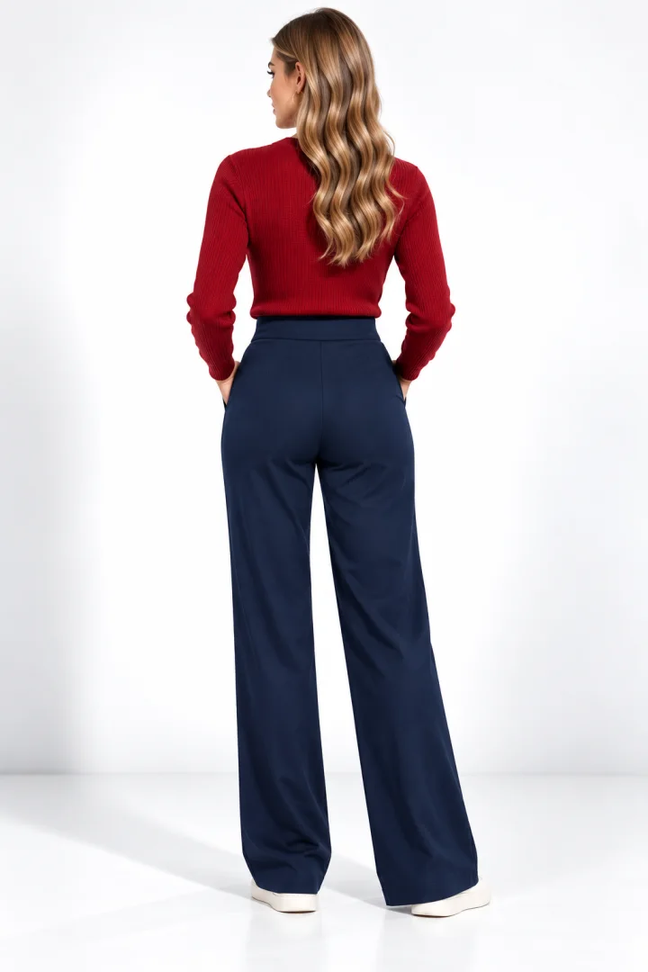 Pantaloni Damă Vătuiți cu Buzunare și Cataramă Decorativă, Bluemarin