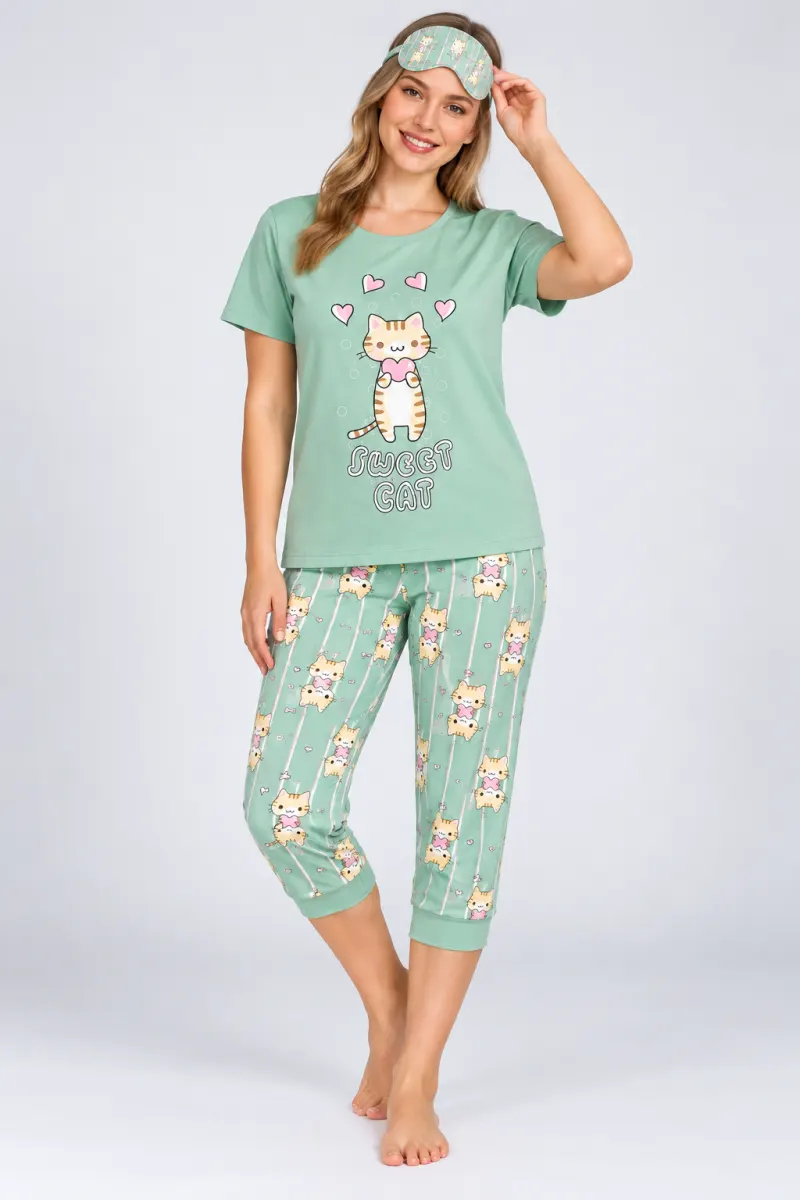Pijama de Primăvară pentru Dama cu Masca de Dormit Asortată
