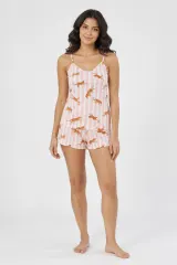 Pijama damă, maiou și short, imprimeu tigri, roz