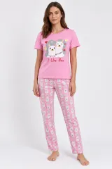 Pijama damă, imprimeu I Like You, roz