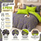 Set Lenjerie de Pat Dublu din Microfibră Premium, 6 Piese, Cearșaf 245x250 cm