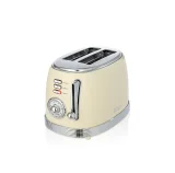 Prăjitor de Pâine Electric Retro, 850W, 2 Felii, 6 Trepte de Rumenire, Decongelare și Reîncălzire, Crem