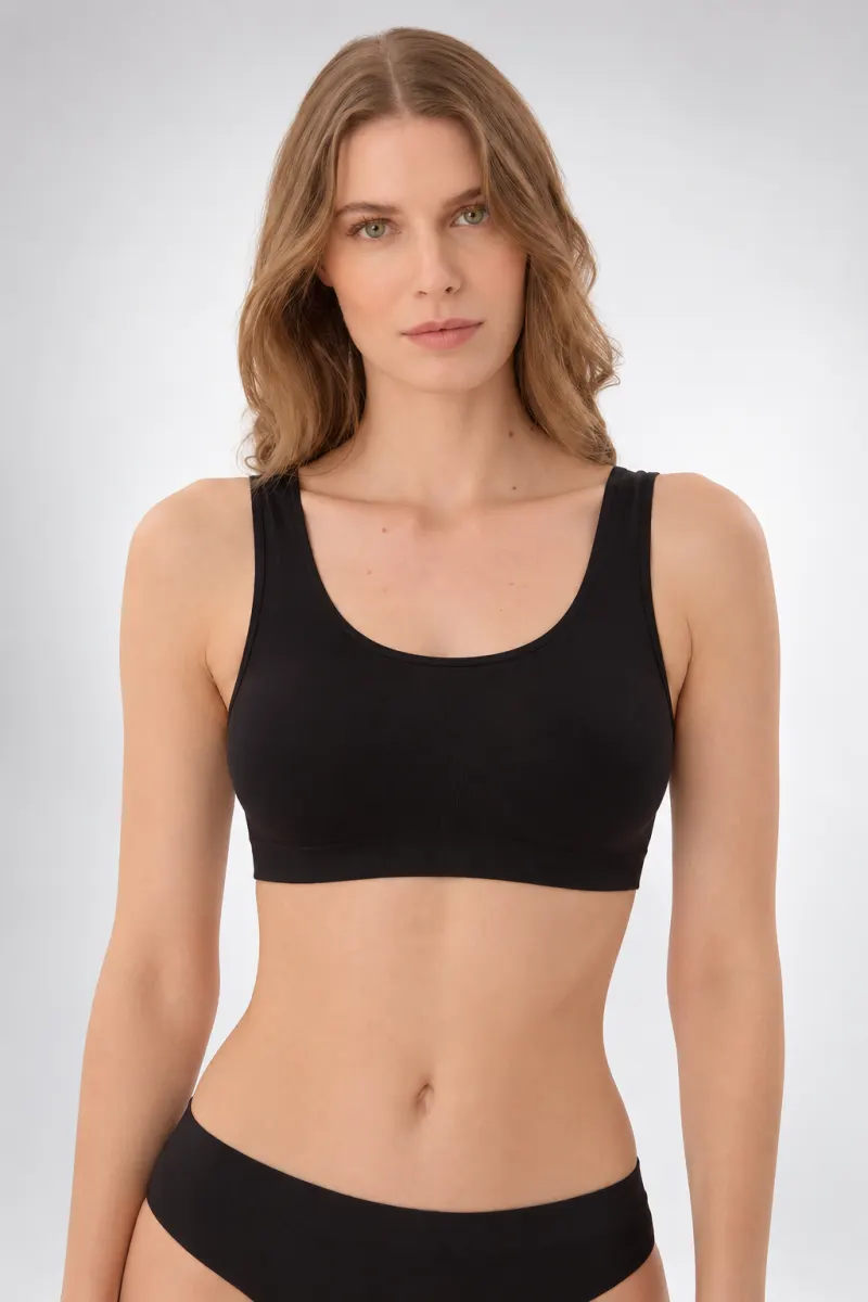 Bustieră damă NBB cu bretele late, elastic de susținere și material elastic, negru
