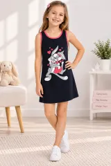 Rochiță fetițe cu bretele groase și imprimeu Bugs Bunny – negru