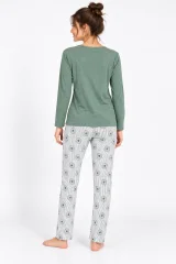 Pijama damă turcoaz, cu mânecă lungă și pantaloni lungi