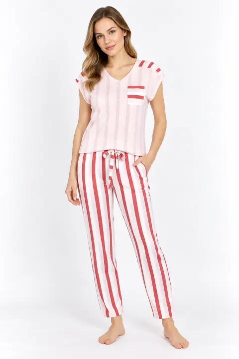 Pijama damă Freenight rosu cu pantaloni lungi