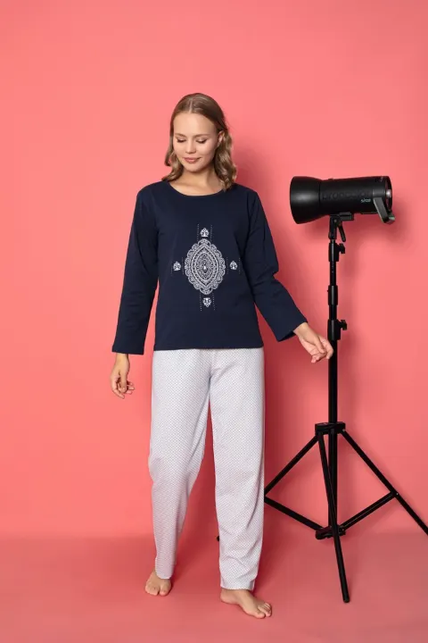 Pijama damă vătuită cu mânecă lungă și pantaloni lungi