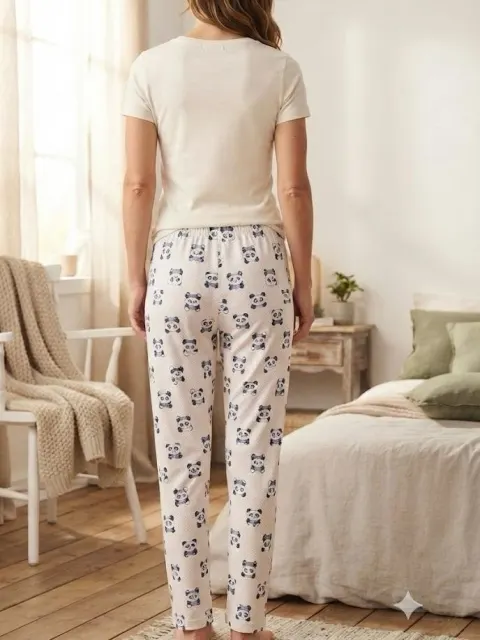 Pantaloni de pijama de dama alb cu ursi panda
