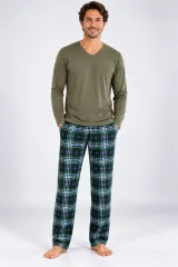 Pijama barbat kaki cu carouri mari