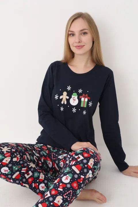 Pijama damă de Crăciun cu mânecă lungă și pantaloni lungi