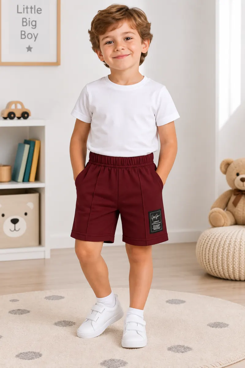 Pantaloni scurți sport copii cu dungă decorativă, Visiniu