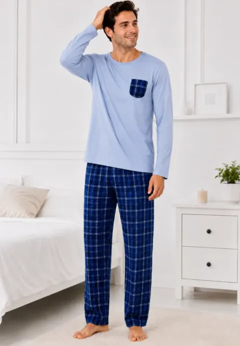 Pijama barbat blue si albastru cu carouri