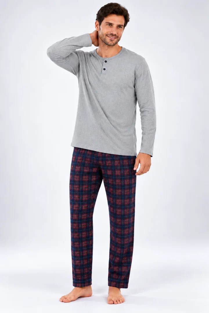 Pijama barbat gri cu carouri mici